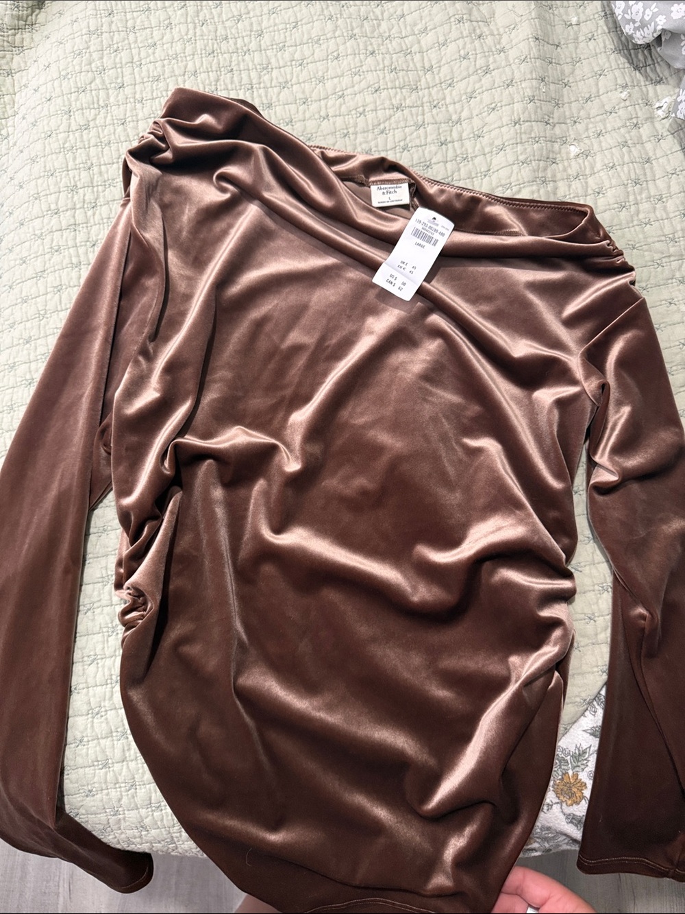 Abercrombie & Fitch Brown Velvet Off-Shoulder Long Sleeve Top